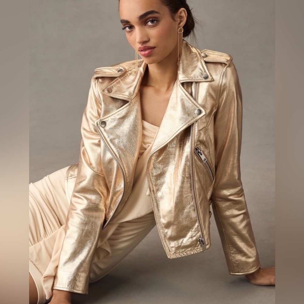 Revolve Walter Baker Gold genuine leather Liz moto jacket XS new without tags